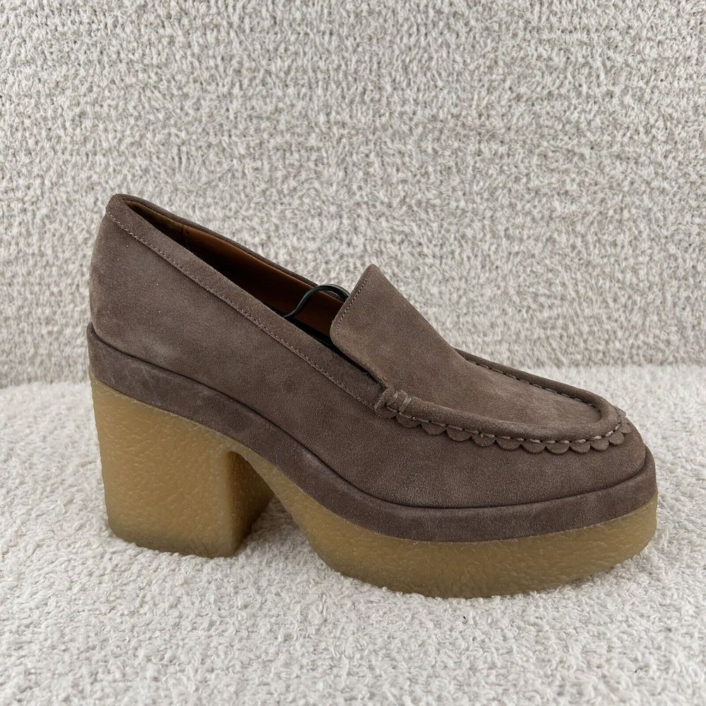 Marc Fisher Heeled Loafersโ Womens 9M Taupe Lina Gum Sole Suede Leather Platform